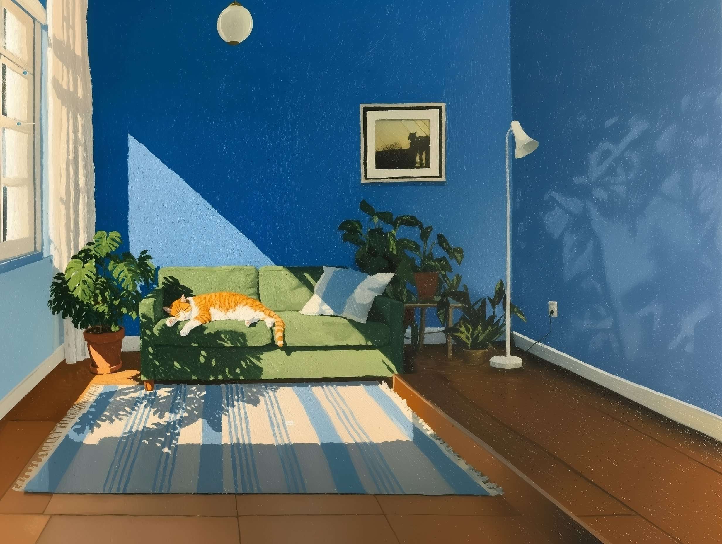 Cat in a blue-lit room